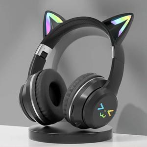 BT-618, Bercahaya Telinga Kucing, Kecerunan RGB, Cahaya Mudah Alih, Kawalan, Pembatalan Bunyi, Fon Kepala Wayarles, Sesuai untuk Pemain PC, dengan Reka Bentuk Permainan Audio Earphones earbuds wireless headphone airpods black Mic Amplifier Headset