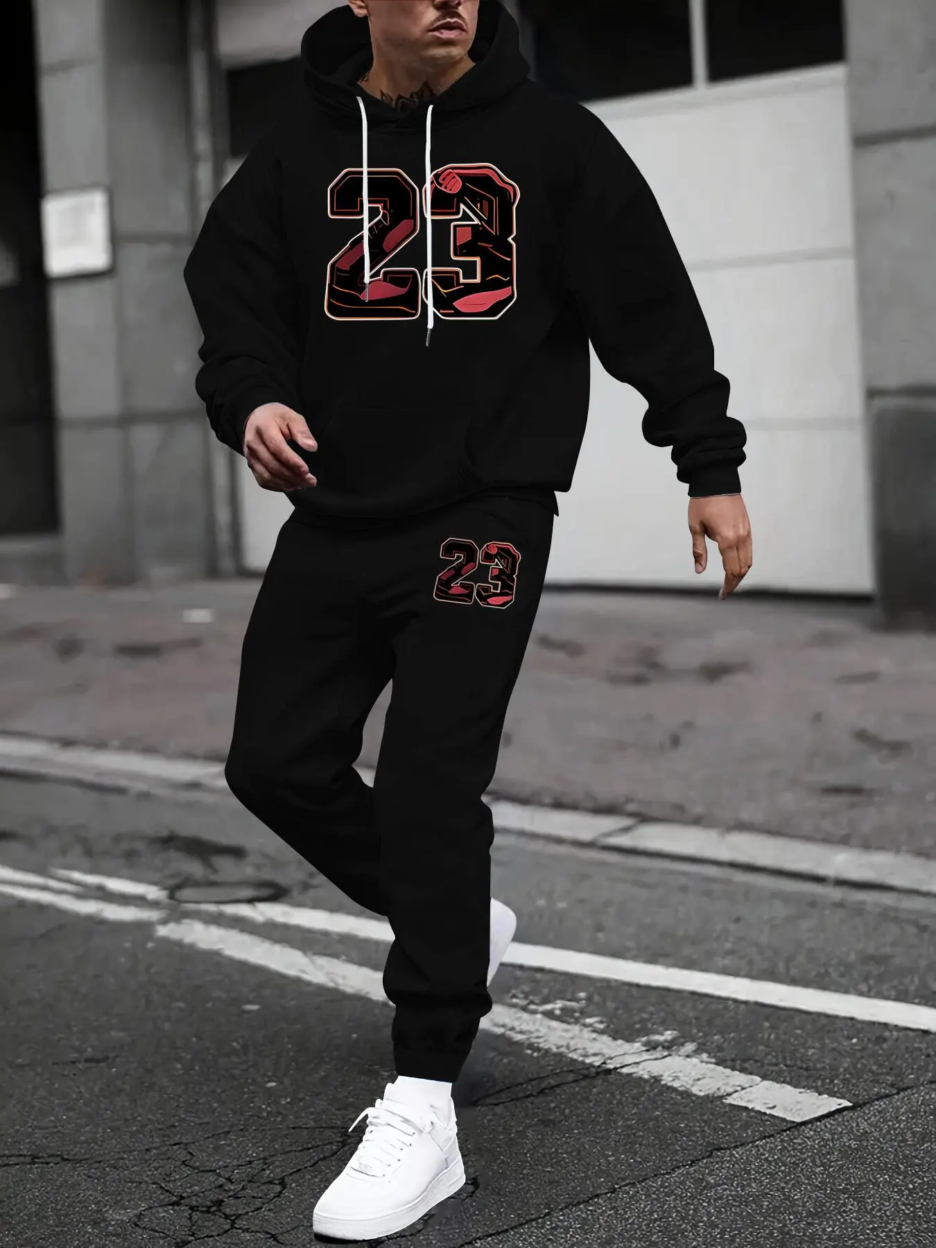 Two-Piece Set Men's Figure Print Drop Shoulder Sweatshirt & Drawstring Waist Sweatpants, Regular Fit Casual Fashion Cozy Breathable Outfits for Daily Workout Running, Men's Clothes for Fall & Winter