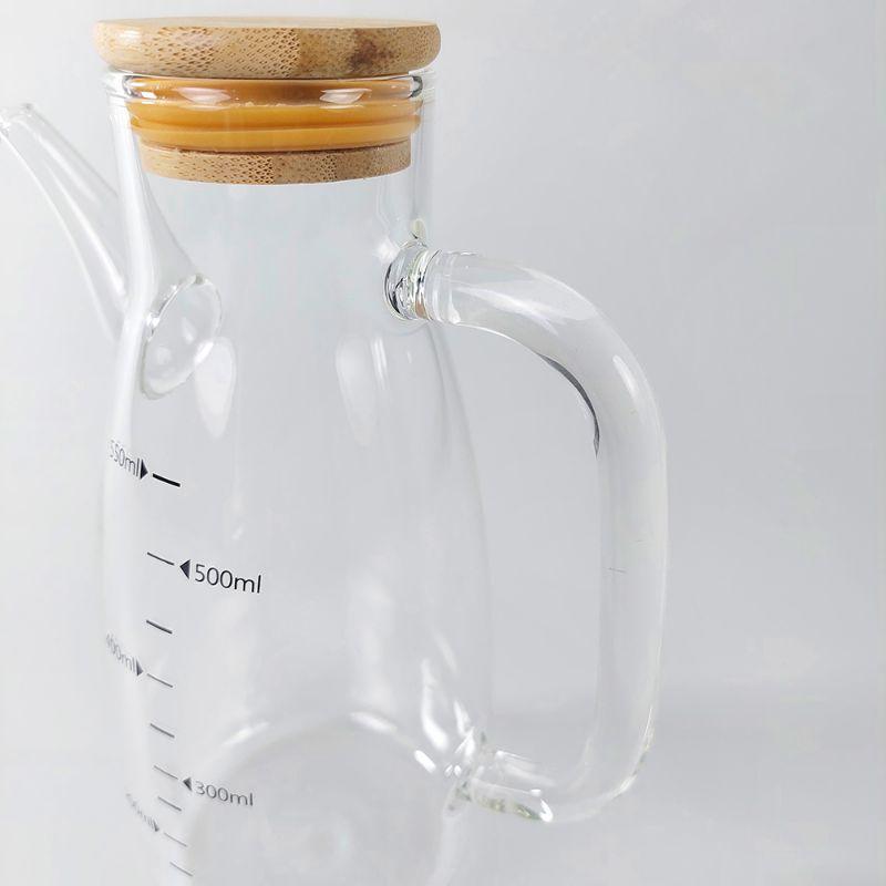 Botol Minyak Goreng Borosilicate Glass Wadah Kaca Oil Pot Leak Proof Tutup Kayu 700 ML 7