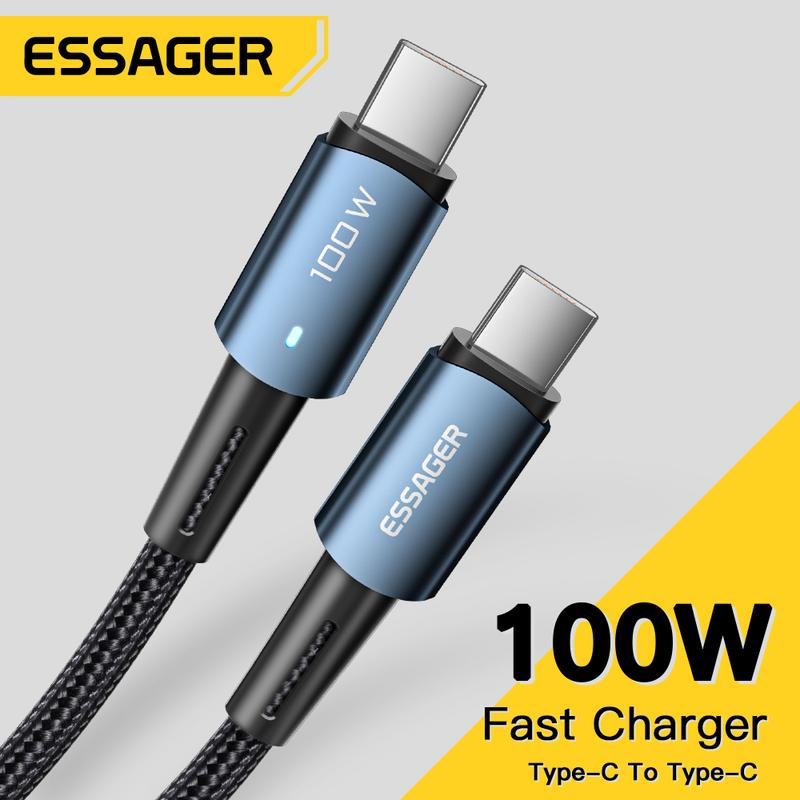  Essager Cáp Sạc Nhanh Type-C PD100W 60W Cho Xiaomi Samsung Huawei Oppo Vivo Điện Thoại Android Loại C Dây Dữ Liệu Sạc Nhanh USB C Dây Sạc Nhanh-Vận chuyển địa phương 