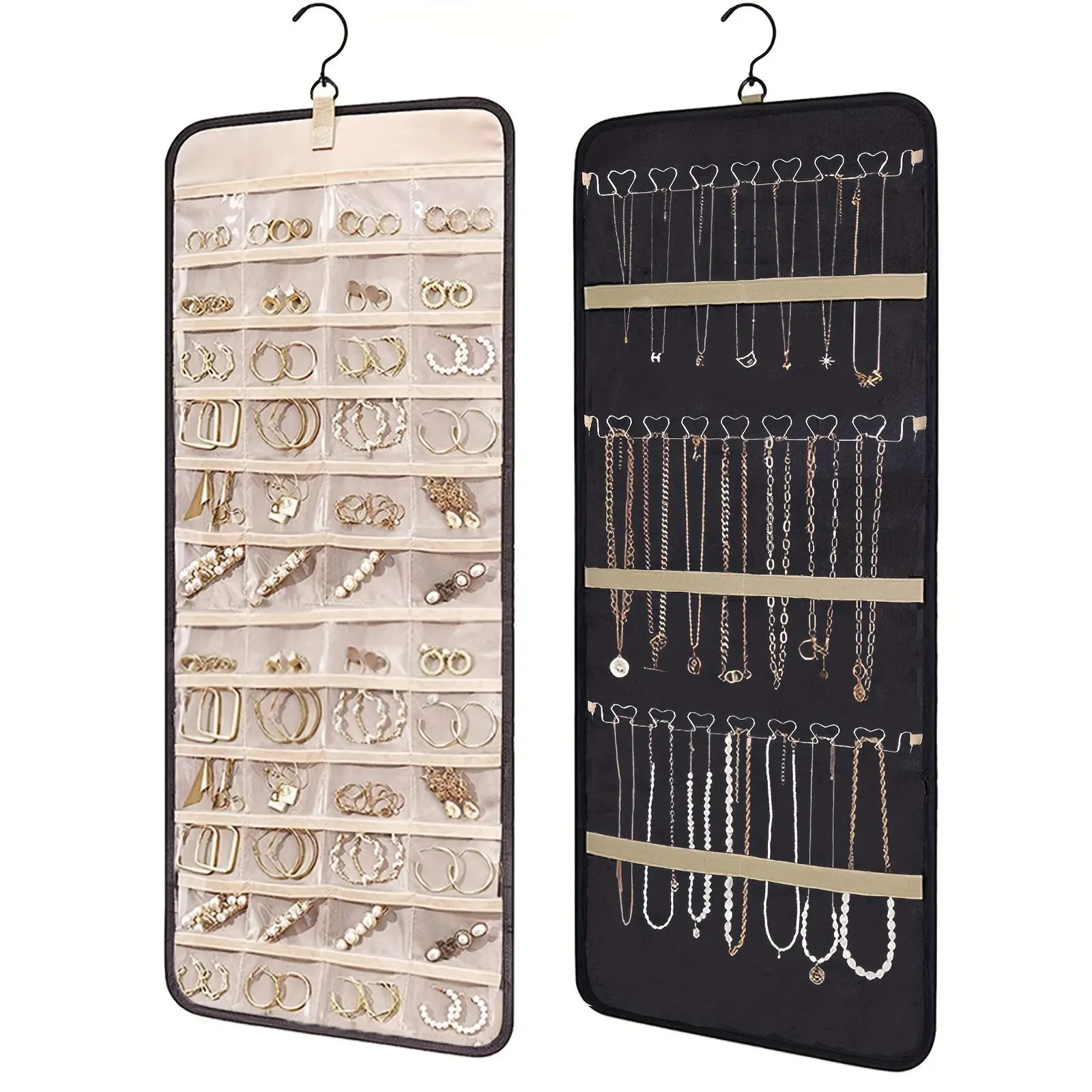 Jewelry Hanging Display Bag, 1 Count Wall Mounted Jewelry Storage Box, Necklace Holder, Earring Ring Hanging Rack, Travel Storage Roll, Organiser