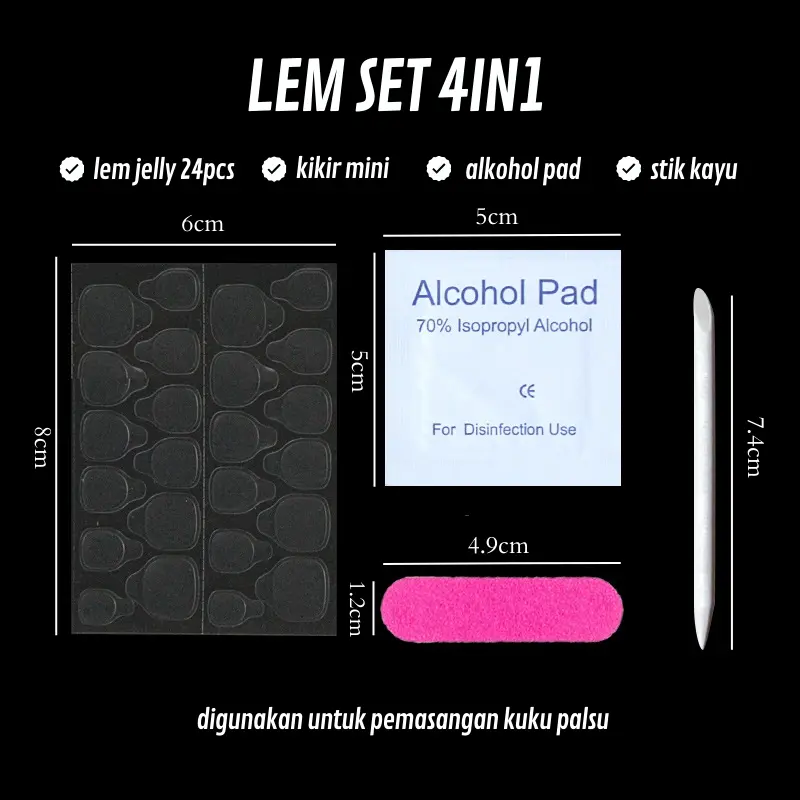 Lem set kuku palsu gel double tape lengkap 4in1 3