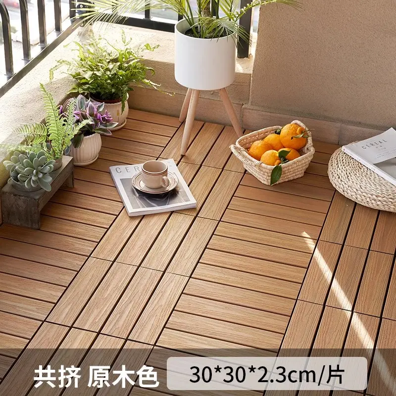 Flat stripes - Log Wood Color - Outdoor Patio Tiles 11-Packs, Wood Plastic Floor for Garden & Balcony. Anti-Corrosion & Waterproof. Thickened Splicing Floor outdoor  furniture