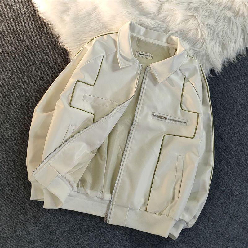 Product Introduction of Leather Jacket Men's Spring and Autumn New Locomotive Style Advanced PU Leather Couple Jacket American Retro Lazy Style Neutral 6