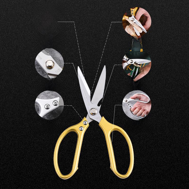 Household multifunctional stainless steel kitchen aluminum handle SK5 chicken bone scissors bottle opener shears chicken feet, scales and walnuts.Household multifunctional stainless steel kitchen aluminum handle SK5 chicken bone scissors bottle opener she 1
