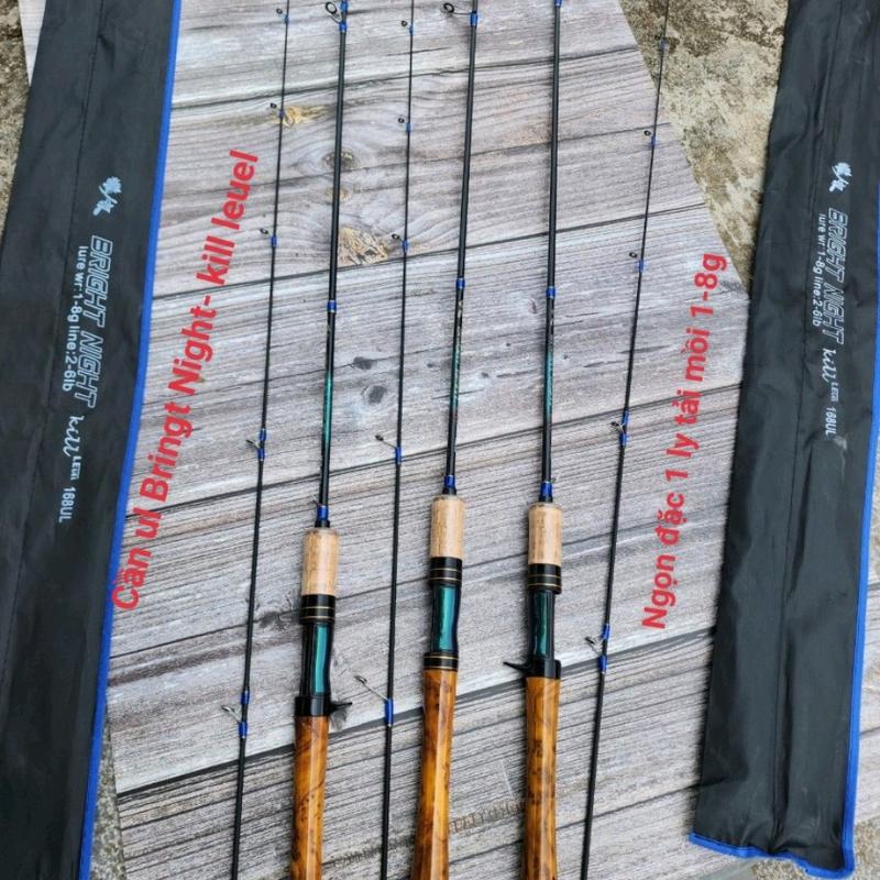 cần lure ul cán gỗ Bright Night-kill leuel .có zise 1m68 - 1m8 -1m98 . tải mồi 1-8g . ngọn đặc 1 ly . đi câu bắt cá...