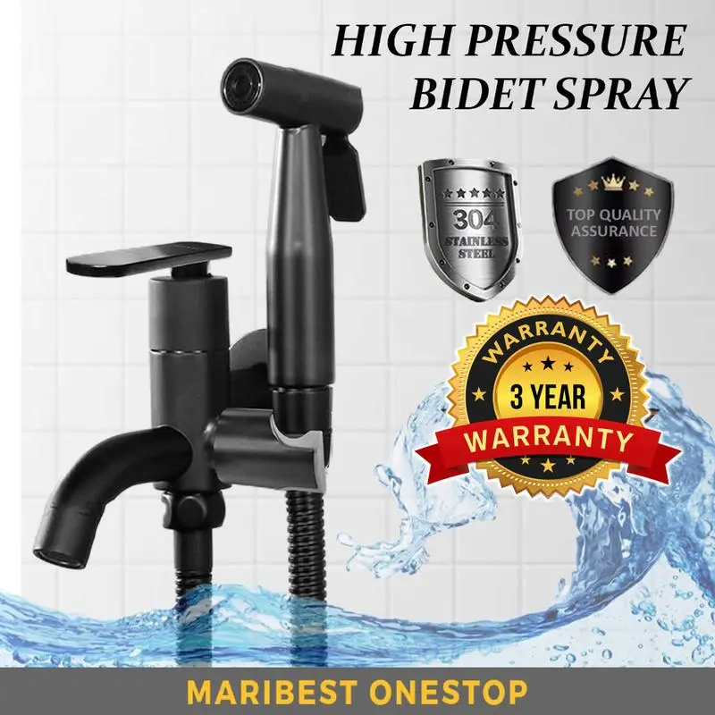 [Ready stock] 304 Stainless Steel Hand Bidet Spray Set Bathroom Faucet Two Way Water Tap Faucet High Pressure Toilet Bidet Hose Paip