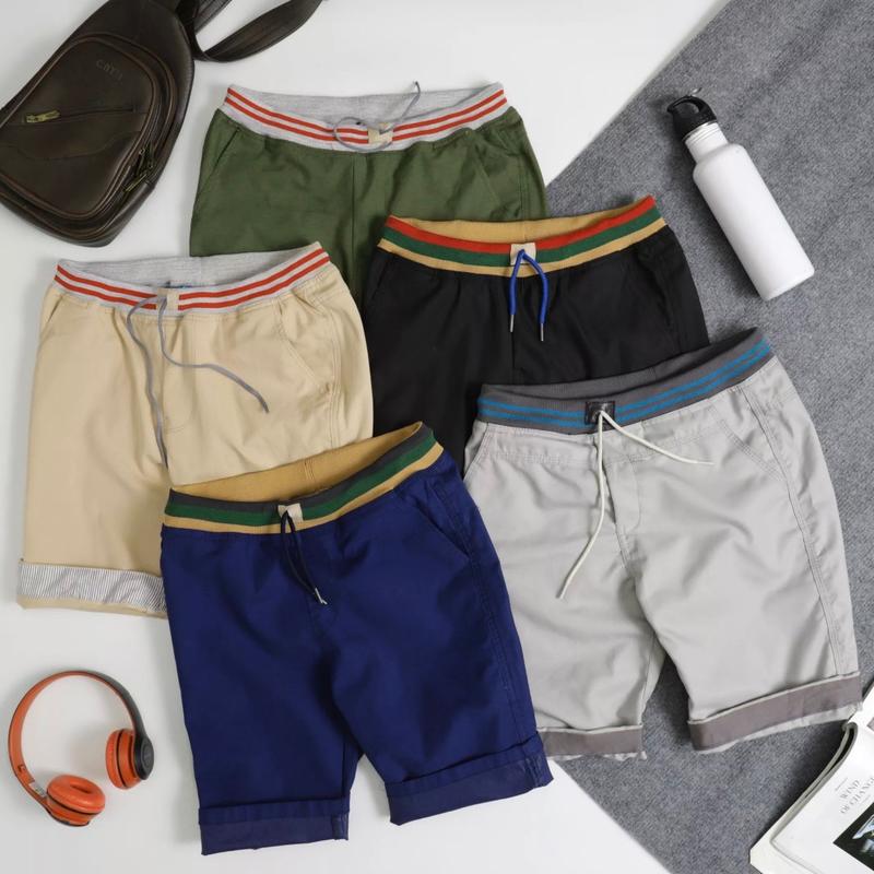 ComBo 2quần sọt nam kaki lưng thun 027 Màu đen Cotton Ôm gọn Menswear Quần Lửng Có Túi