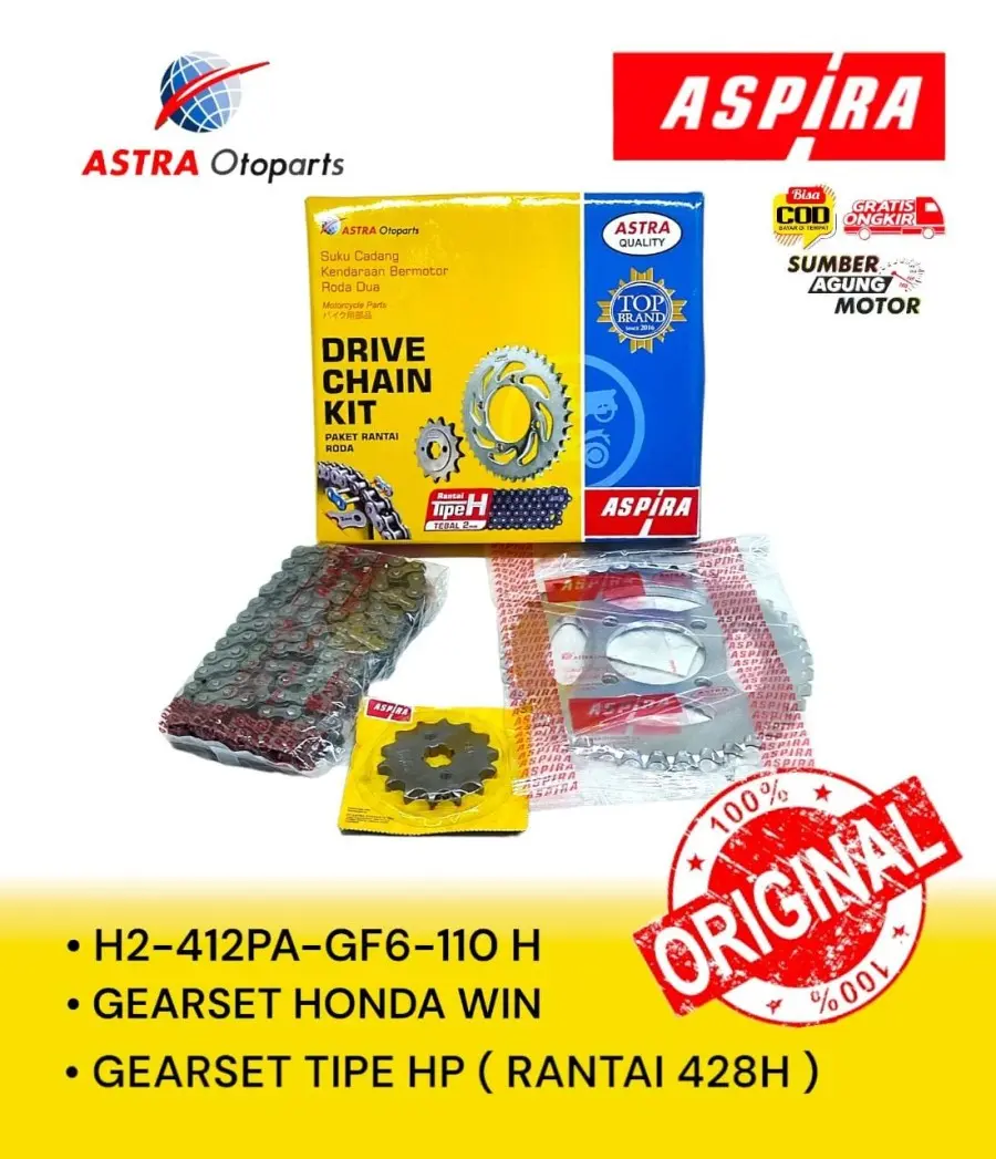 Gir Set Paket Drive Chain/ Gear Set Aspira untuk motor Honda WIN (H2-412PA-GF6-110H) Motorcycle Rantai