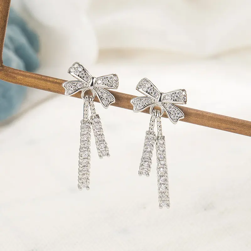 Luxe & Luster Jewelry Bow Tassel Stud Earrings, Brass Jewelry, Women's Jewelry, Earrings, Unique Design, High-end, Delicate, Elegant, Versatile, Korean Style