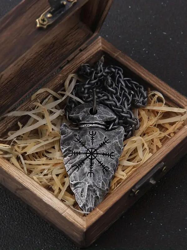 Unisex Vintage Geometric Design Pendant Necklace, Punk Style Spear Shaped Pendant Necklace, Fashionable Jewelry For Men And Women For Daily & Party Decoration 4