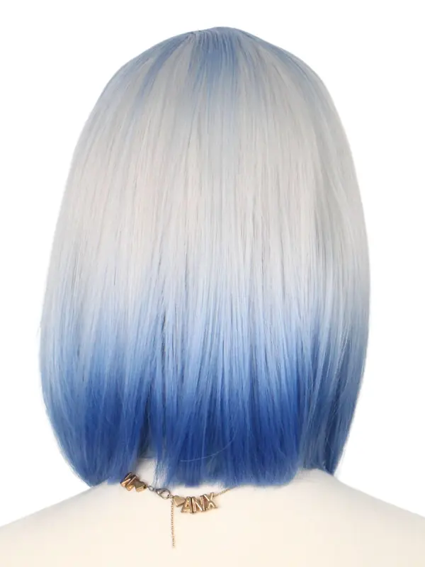 14 Inch Blue & White Short Bob Wigs for Women, Gorgeous Fluffy Wigs with Bangs, Synthetic Full Machine Wigs for Party, Daily Use 6