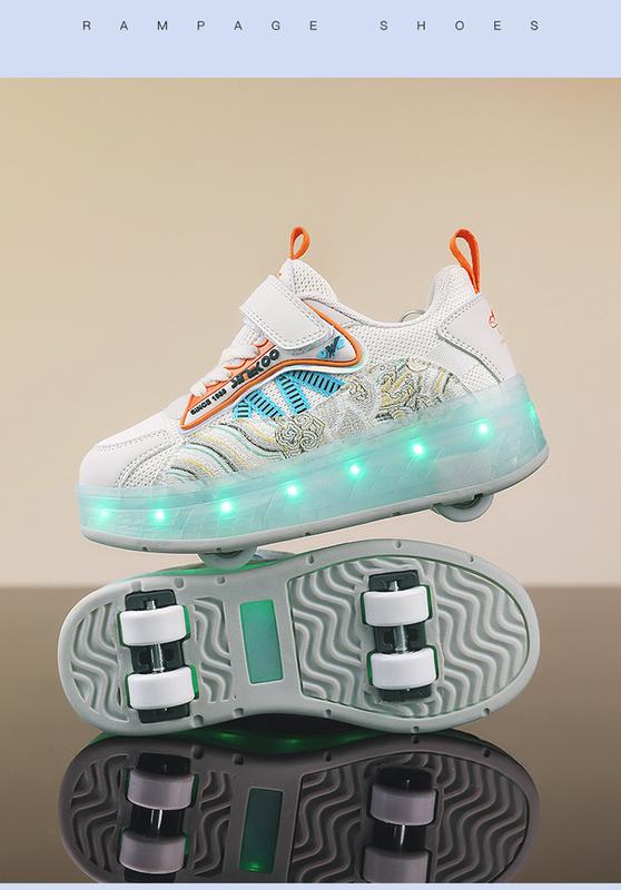 Product Introduction of Girls' Shoes 2024 New Children's Breathable Mesh Surface Sneaker Girls the Skating Shoes Medium and Big Children Boys Pulley with Lights Trendy Heelys 19