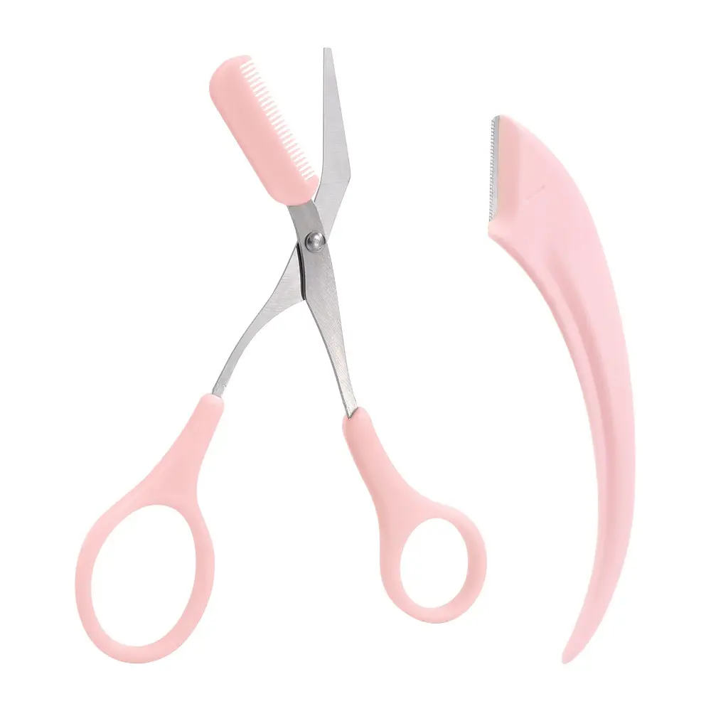 【ZJHT】 Eyebrow Trimmer Scissor With Comb Stainless Steel Scissors Eyebrow Clips