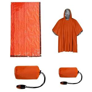 Emergency Survival Rain Poncho, 2 Counts/set Thermal Survival Space Blanket, Heat Reflective Waterproof Raincoat for Camping Hiking