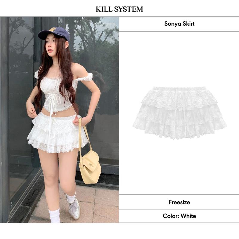 Chân váy voan tầng Sonya vải phối ren họa tiết - Killsysytem