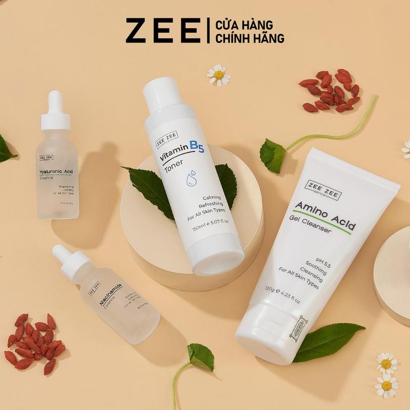 Combo 4 sản phẩm Gel rửa mặt Amino Acid, Nước cân bằng da Toner B5, Tinh chất Niacinamide và Hyaluronic Acid sạch sâu dưỡng sáng êm dịu cấp ẩm phù hợp mọi loại da