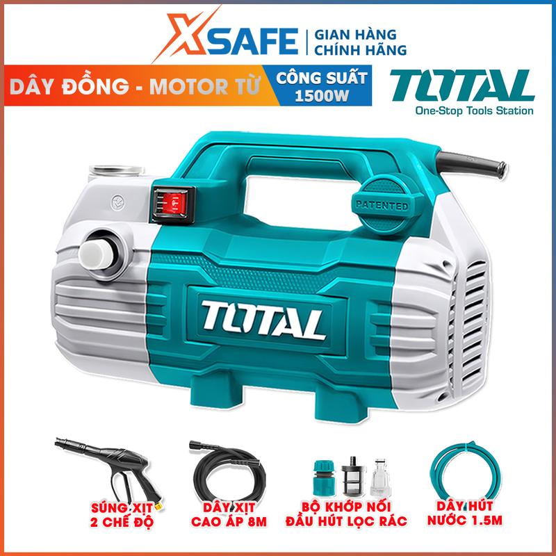 Máy xịt rửa xe TOTAL 1500W dây đồng, motor từ không chổi than Máy rửa xe cao áp 100Bar kèm dây xịt 8m, phụ kiện