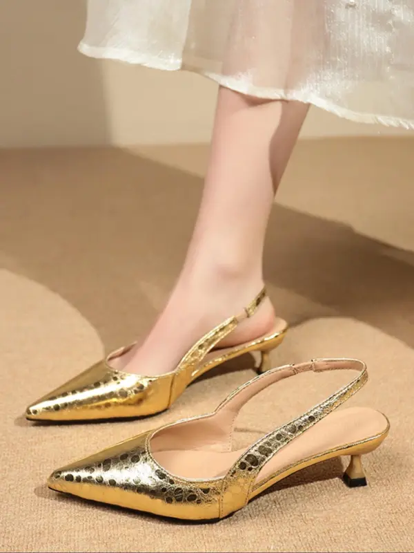Women's Elegant Metallic Slip on Sandals, Trendy Pointed Toe High Heel Sandals, Fashionable Heeled Sandals for Summer, Walking Shoes 5