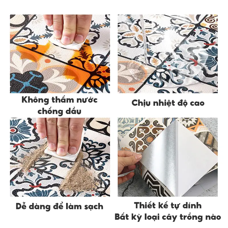 Miếng Dán Sàn Chống Thấm Nước Tự Dính Giả Thảm Giấy Dán Tường DIY Phòng Tắm Phòng Ngủ Văn Phòng Nhà Bếp Ngói 7