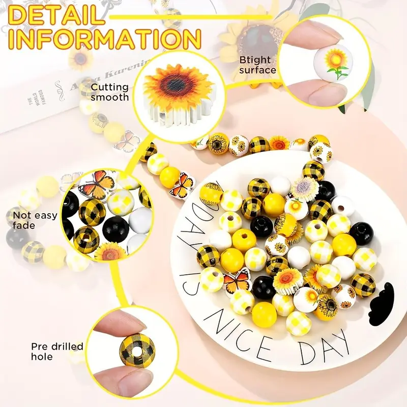 Sunflower Themed Beads Making Kit, 100pcs/set Mixed Colorful Beads & Sunflower Charm, DIY Jewelry Making Supplies for Necklace Earring Bracelet Making 2