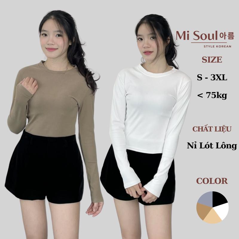 Áo Giữ Nhiệt Lót Nỉ Lông BigSize Trơn Cổ Tròn Dài Tay MiSoul , Áo Giữ Nhiệt Dài Tay MiSoul BigSize 342 Chun Nữ