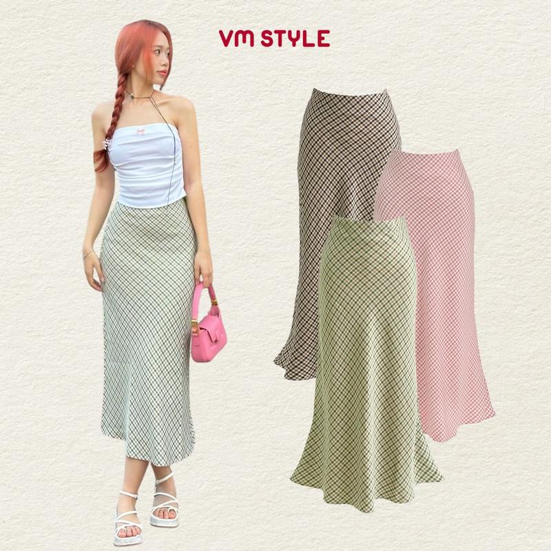 Chân váy caro trơn ngắn/dài nữ VMSTYLE dáng dài xòe form chữ A cạp cao đi chơi, đi biển, đi dạo phố - CVN00133 CVD00074