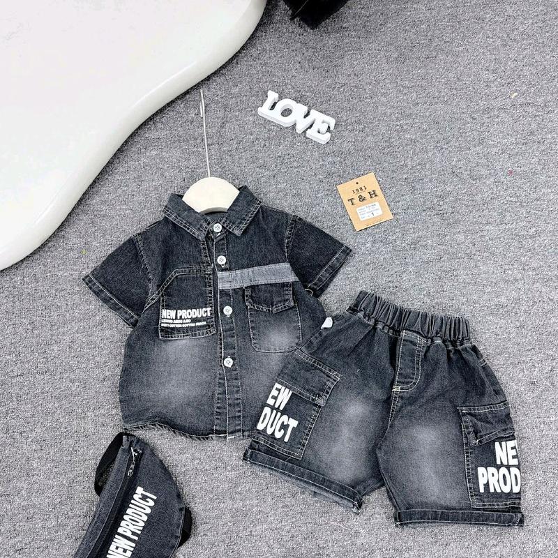(Tặng Kèm Túi) Bộ Jean 3 Chi Tiết Bé Trai 10-30kg Chất jean mềm mại co giãn 1