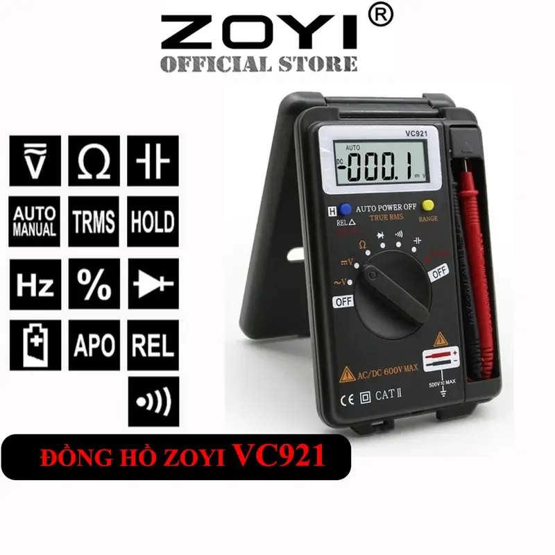 Đồng Hồ Đo Điện Vạn Năng Zoyi VC921 Tự Động Điều Chỉnh Thang Và Chế Độ Đo, Hiển Thị Kỹ Thuật Số Đồng Hồ Đo Von Kế, Đo Tụ, Điện Áp Đa Năng - Hàng Chính Hãng 0
