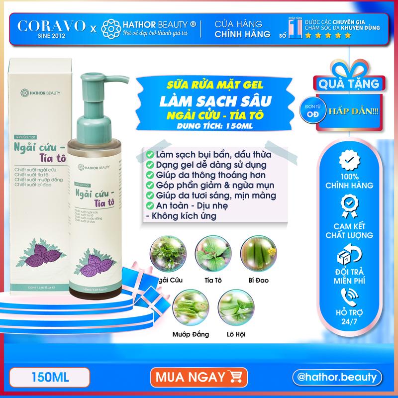  Sữa Rửa Mặt Ngải Cứu Tía Tô - Dạng Gel Làm Sạch Sâu Dưỡng Ẩm Hathor Beauty  Kim Thiên Hoa  150ml - Coravo Skincare 