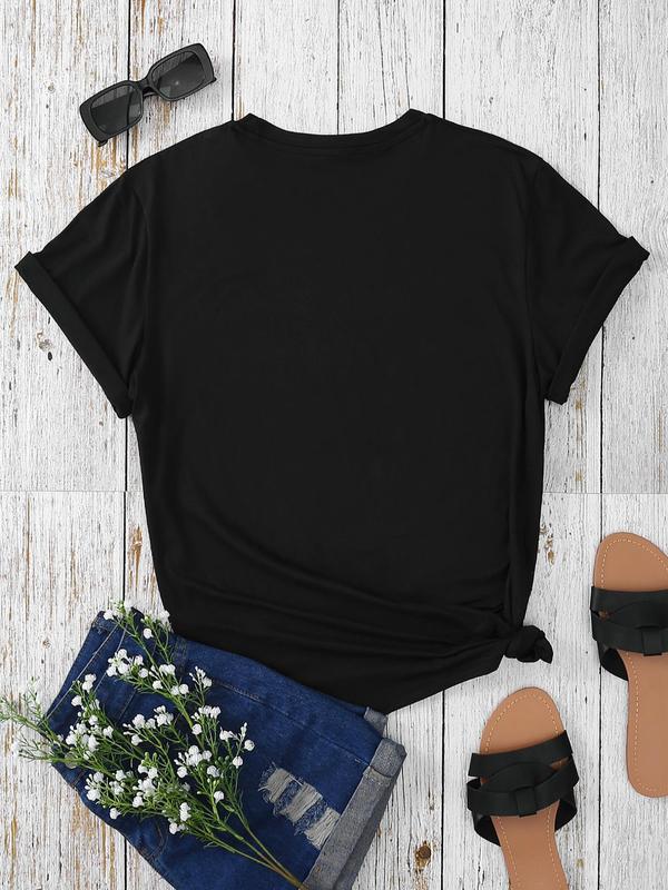Women's Letter & Cowboy Hat Print Round Neck Graphic Tee, Vintage Trendy Casual Short Sleeve T-shirt for Daily Wear, Ladies Summer Clothes, Western Clothing 1
