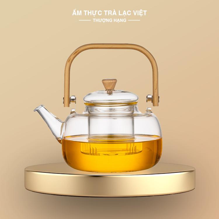 Ấm Trà Thuỷ Tinh Quai Tre Có Lõi Lọc Chịu Nhiệt 999ml