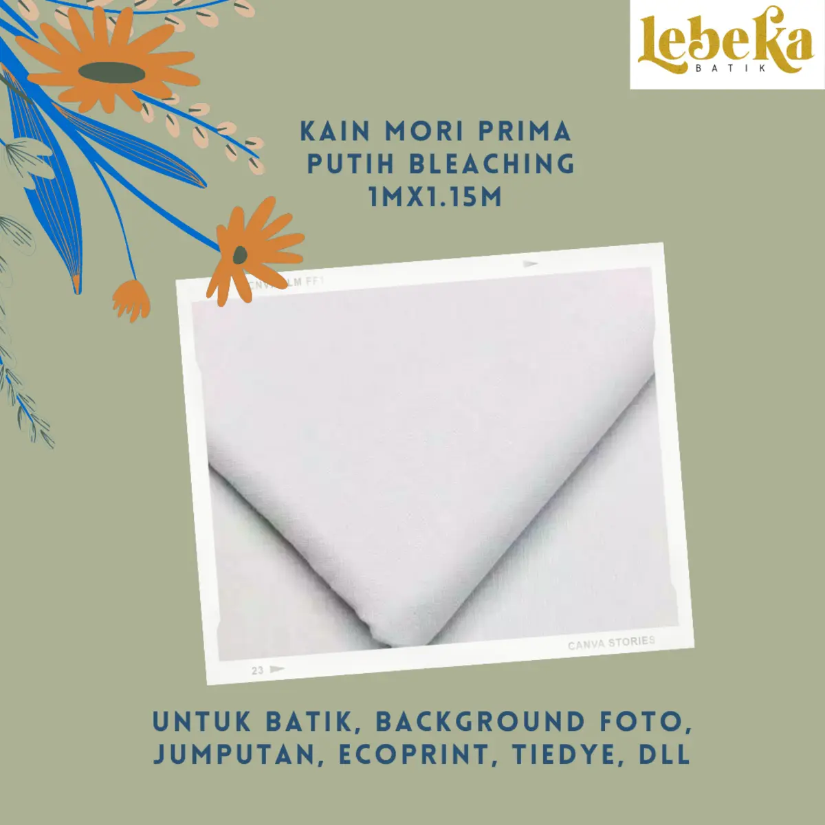 Kain Mori Prima Putih Bleaching 100cm x 115cm DIY Katun