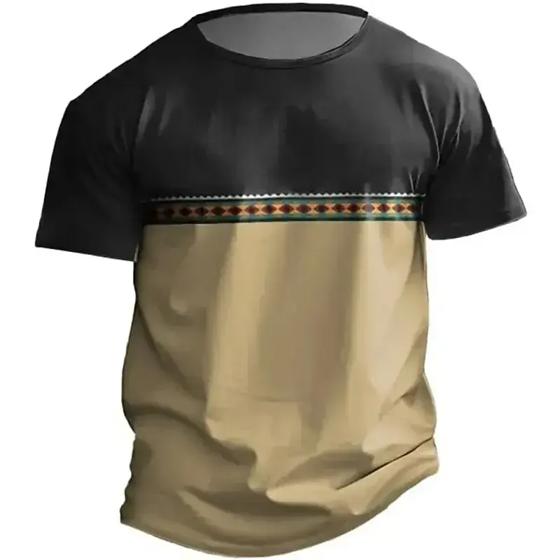 Summer Men Vintage Totem T-Shirt Bohemian Ethnic Style Tops Tees Male Casual Stylish Short Sleeve Clothing Fashion Streetwear