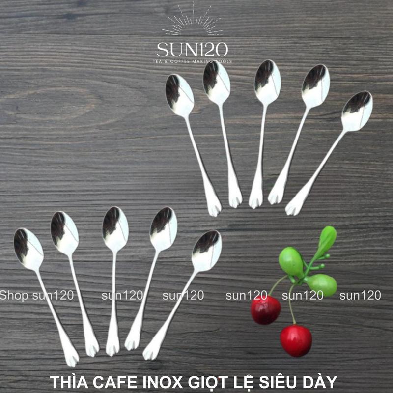 Set 10 thìa cafe inox dày đẹp Giọt lệ dùng trong nhà hàng quán ăn, muỗng inox nhỏ cán ngắn ăn sữa chua