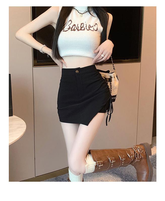Product Introduction of Summer Large Size Irregular Skirt High Waist Lace-up Black Women's Skirt A- line Hip Slimming Pantskirt Womenswear Bottom Lingerie Comfort 22