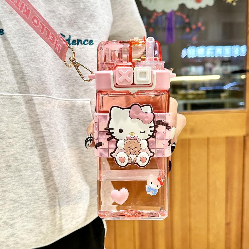 Product Introduction of Sanrio Tritan Plastic Water Cup Double Drink Kids Water Bottles Portable Tumbler  Mug With Straw  School Day Birthday Gift  Kuromi Cinnamoroll Hellokitty Reusable Bottled Drinkware Washable 10