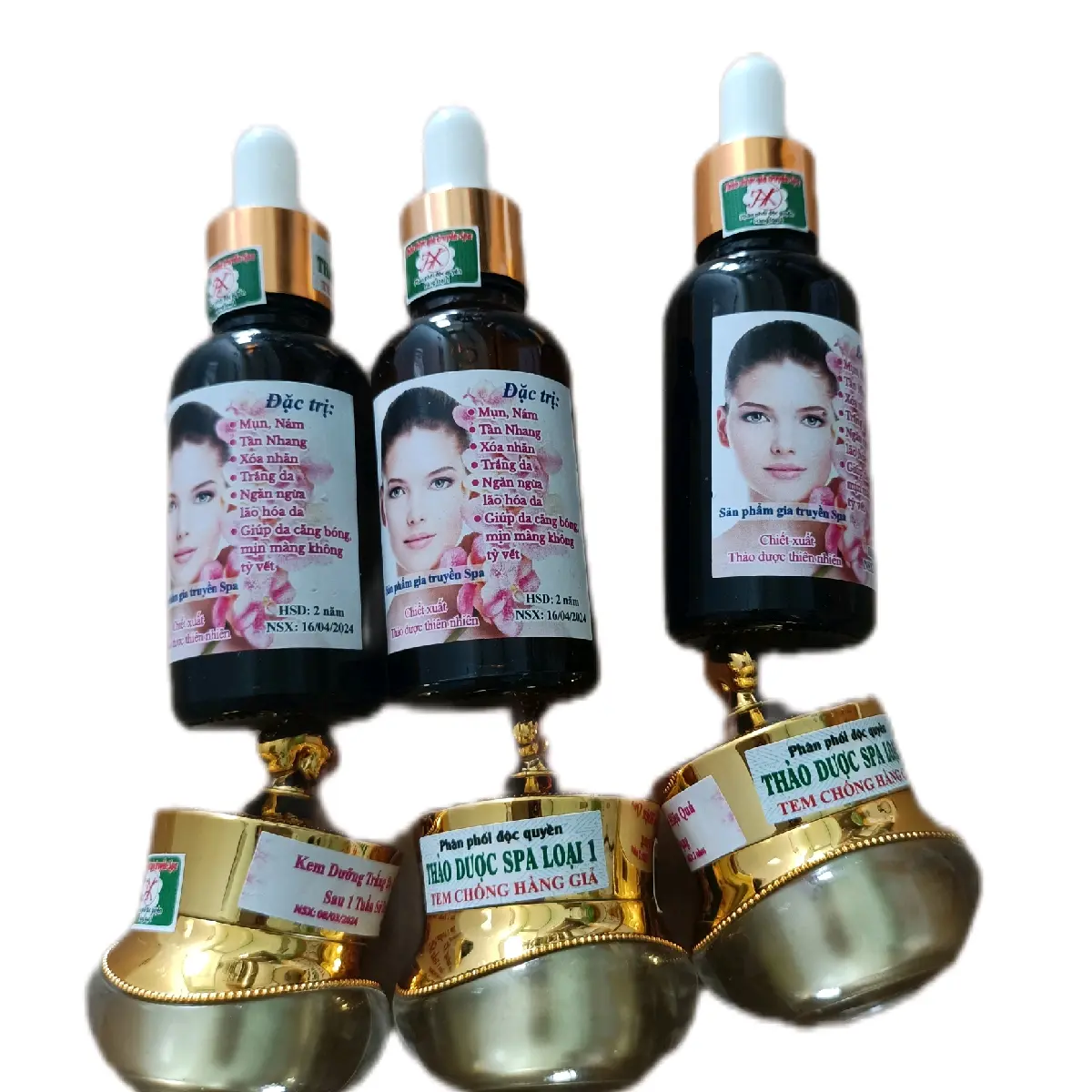 3 kem + 3 nước tái tạo da trị mụn thâm nám dưỡng da kèm bông Gòn
