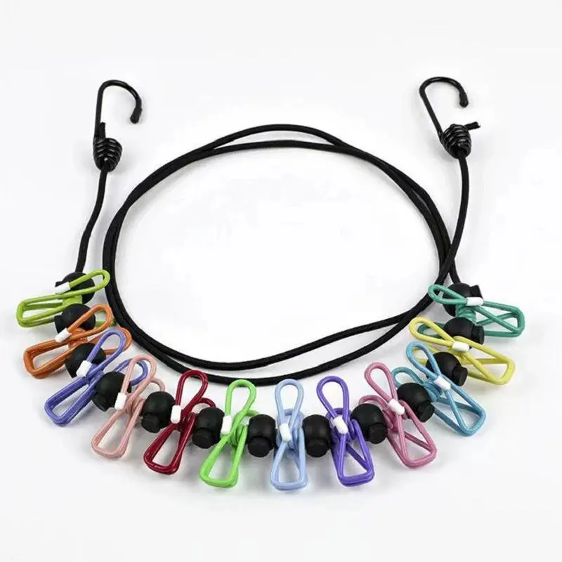 Portable Retractable Clothesline, 1 Count Windproof Clothesline with 12pcs Clips, Washing Line for Home Balcony Outdoor Camping 0