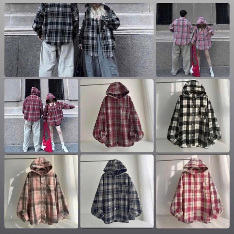Product Introduction of Áo Khoác Sơ mi Chống Nắng Nam Nữ Nỉ Dạ Cotton Dài Tay Flannel Fom Rộng Rãi Thoải Mái Mũ 2 Lớp Dày Dặn mặc 4 mùa 9