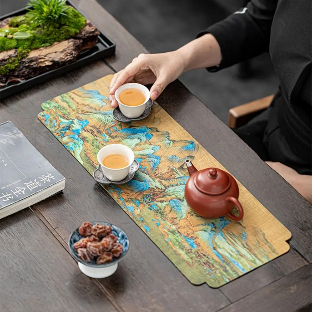 Khăn Trà Trung Quốc, Tranh Cổ Đại, Cờ Bàn Trà, Thảm Trà Hai Mặt Không Thấm Nước, Vải Phong Cách Trung Quốc, Đệm Bàn Trà