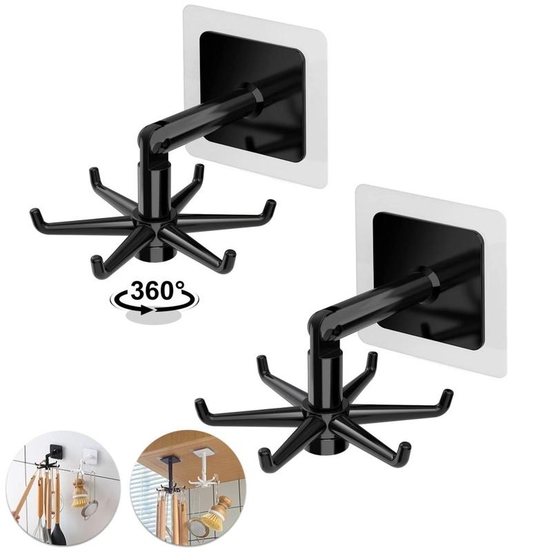 Móc Treo Tường Có Thể Xoay 360 ° Cho Tủ, Móc Lật Dọc Đa Năng 180 °, Móc Đựng Đồ Nhà Bếp Không Cần Đục Lỗ, Dụng Cụ Sắp Xếp Tự Dính Không Cần Đinh, Dụng Cụ Nhà Bếp