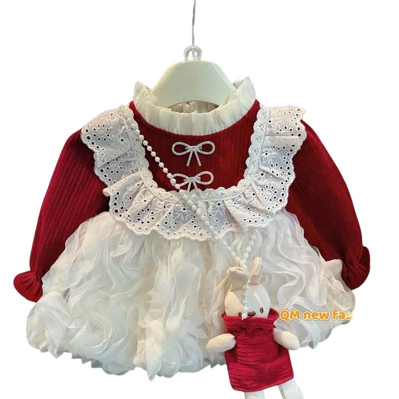 [mua 1 được 2] Mua áo váy tặng kèm gấu cho bé gái mặc chơi tết 1-3 tuổi mặc tết  noel Sandal