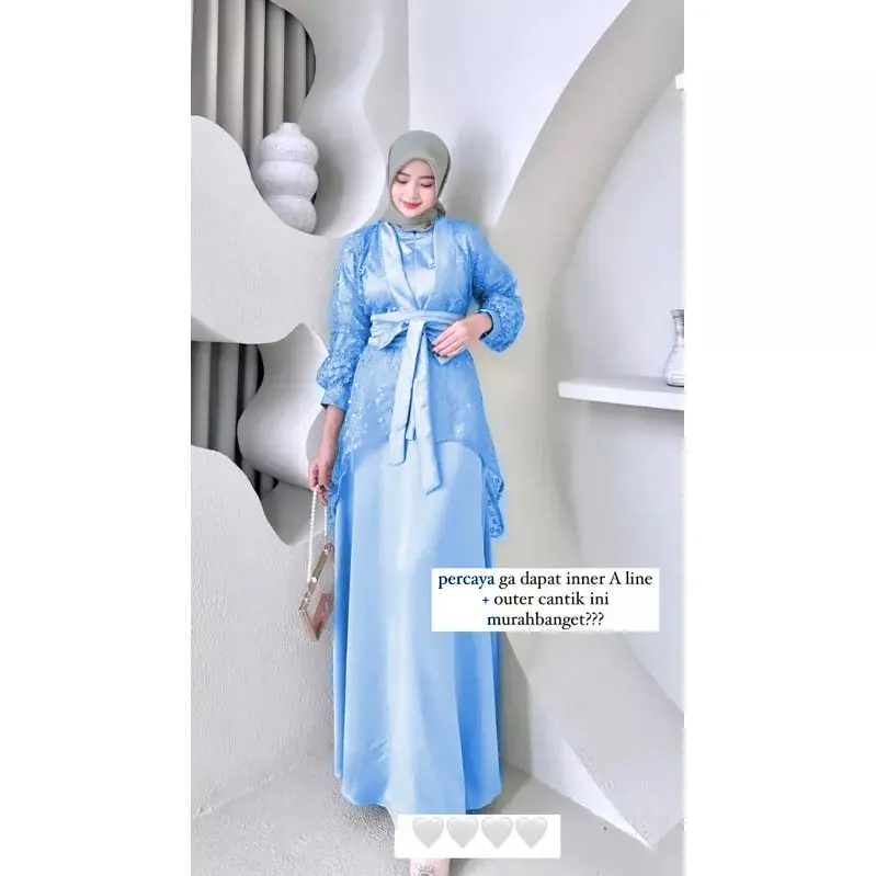 NHB - Fuji Dress Satu Set Inner Outer Kimono Fashion Gamis Muslim Wanita Pesta Kondangan Bridesmaid Wisuda Brokat Tille Bordir Motif Bisa Cod 6