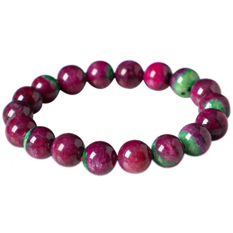 【BBGGG】 Vòng Tay Kho Báu Màu Đỏ Và Màu Xanh Lá Cây Tự Nhiên 16Mm Hạt Tròn Vòng Tay Nữ Đá Ruby Epidote Tự Nhiên 4