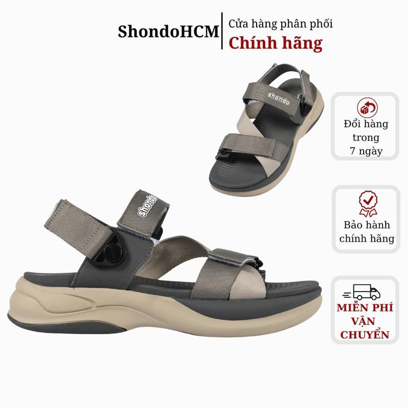 Giày Sandals SHONDO Nam Nữ F8B Êm Thời Trang Thích Hợp Đi Làm Đi Học Chơi Be Xám F8B2524 dép sandals đế cao Đế Bằng DéP 