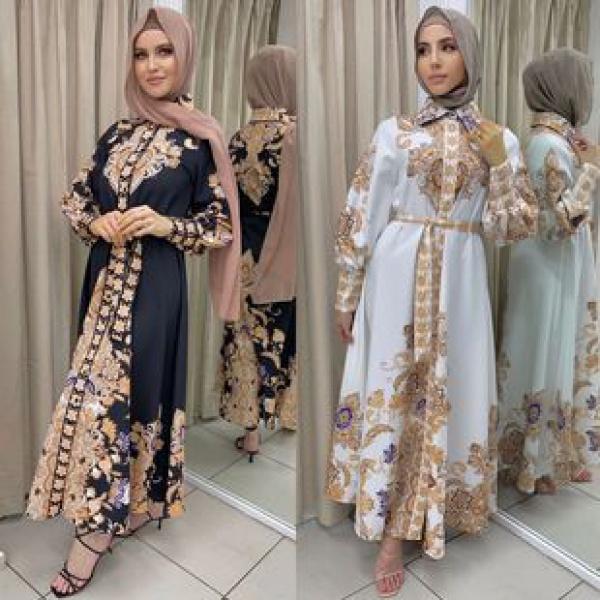 Product Introduction of M889# Factory Direct Muslim Long-Sleeved Cotton Dress Women's Arabic Robe Southeast Indonesia Dress 1