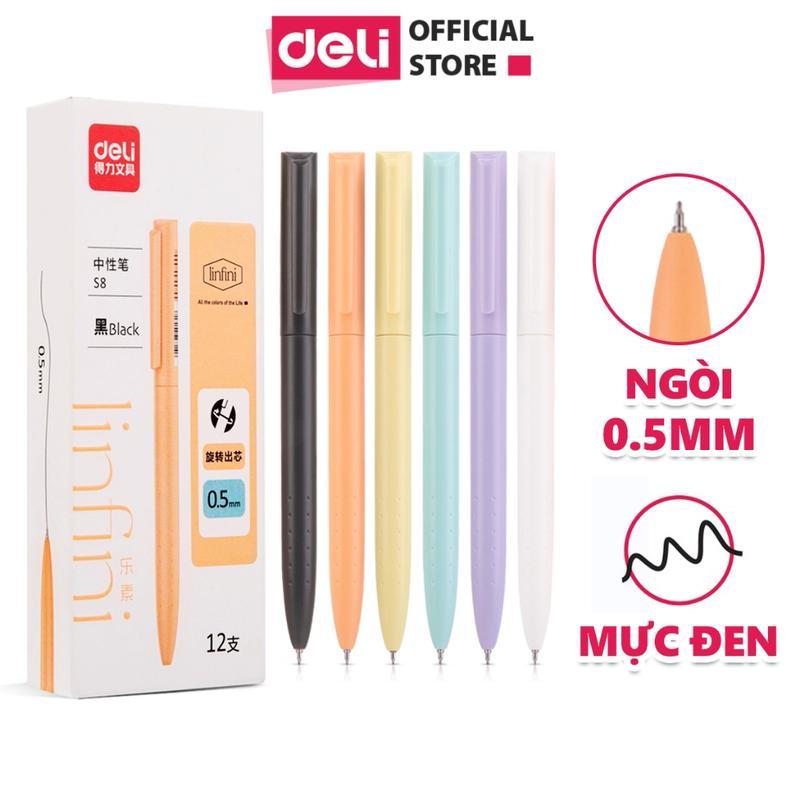 Bút Gel Mực Đen Dạng Xoay Tiện Lợi Chính Hãng Deli - Mực Nhanh Khô - Nét Trơn Tru - Ngòi Bi 0.5mm trơn tru