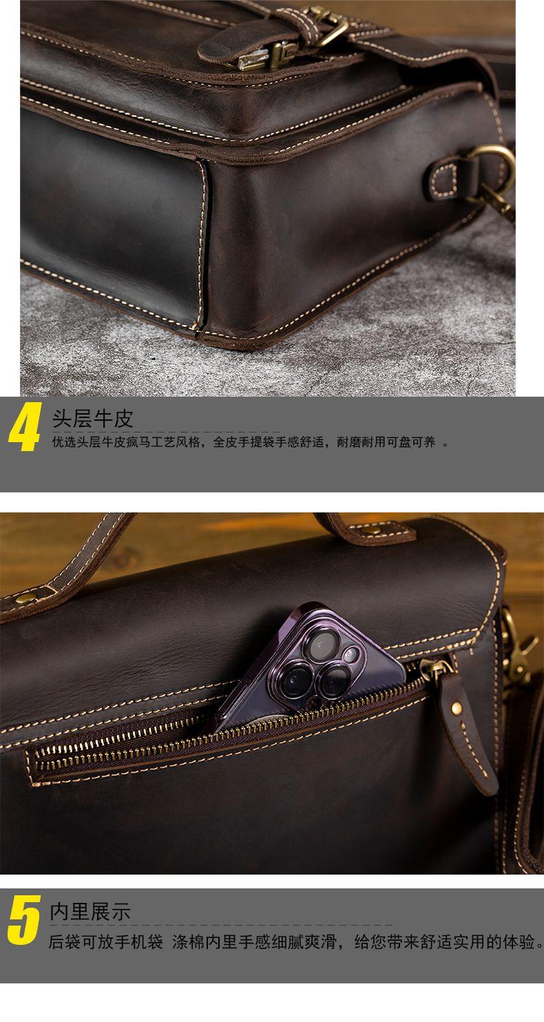 Product Introduction of Túi Xách Da, Da Thật, Da Bò Lớp Một Cho Nam, Phong Cách Cổ Điển, Túi Nữ, Da Ngựa Điên, túi Messenger, Túi Messenger Đeo Vai, Thích Hợp Đi Lại 23