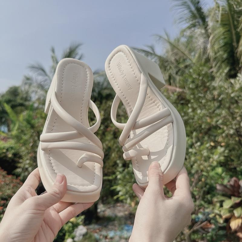 size nhỏ Dép Guốc Nữ Xỏ Ngón 3 Dây cao 8 phân DéP Sandal Đế Bằng dép bánh dép cao